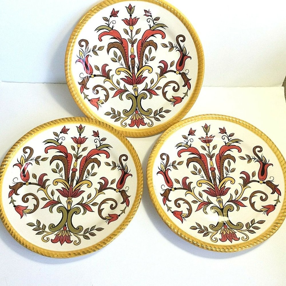 Pier 1 Oralia Earthenware Salad Plates 8.5 inches X 3 Scroll Flowers